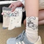 Tất Biểu Tượng Phong Cách Hàn Quốc Chó Con Dễ Thương Chó Mèo Thỏ Preppy Trắng Giữa Cắt Tất