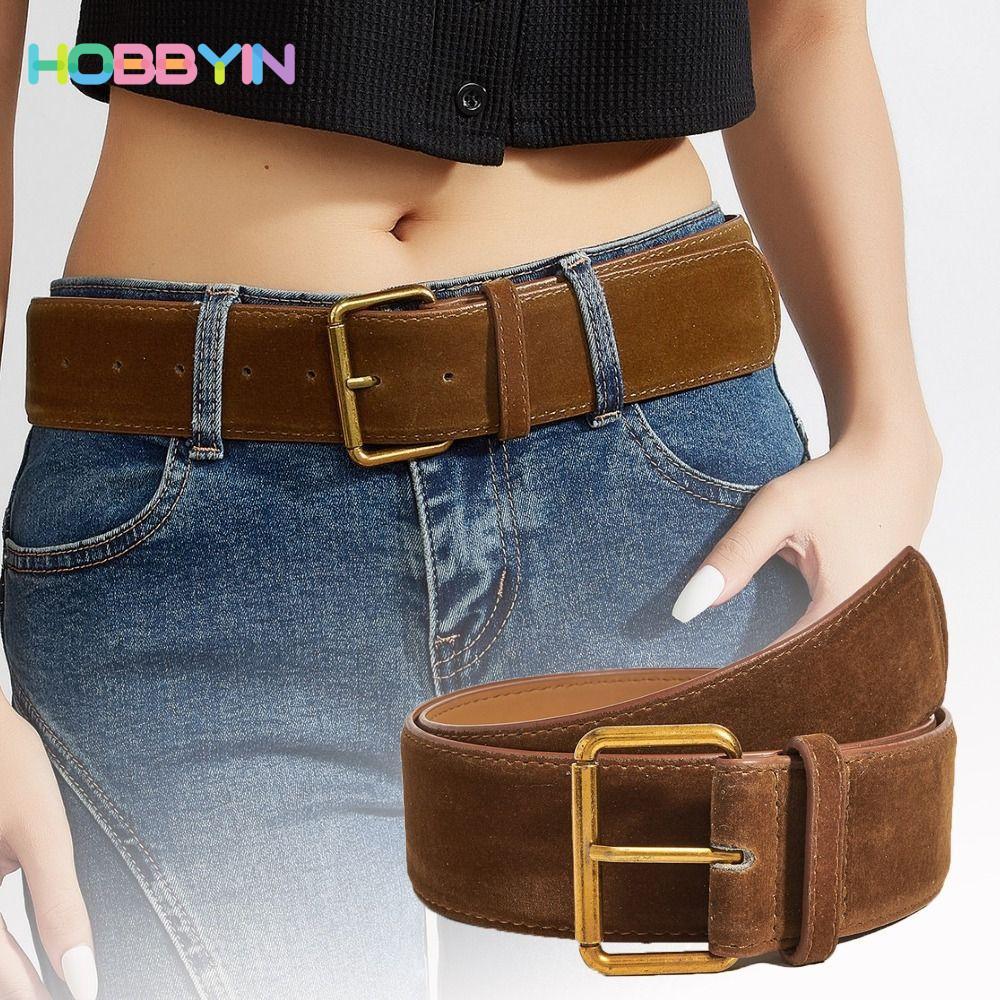 Thắt lưng da lộn HOBBYIN khóa chốt, thiết kế sang trọng, hợp thời trang dành cho nữ