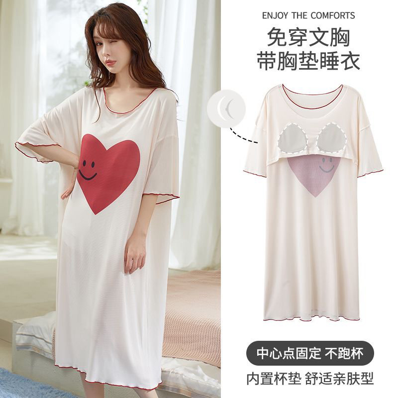 Shop Váy Ngủ Có Miếng Lót Ngực Nữ Tay Ngắn 2025 Dễ Thương Mỏng Bộ Đồ Ngủ Nữ Mùa Hè Đầm Rời