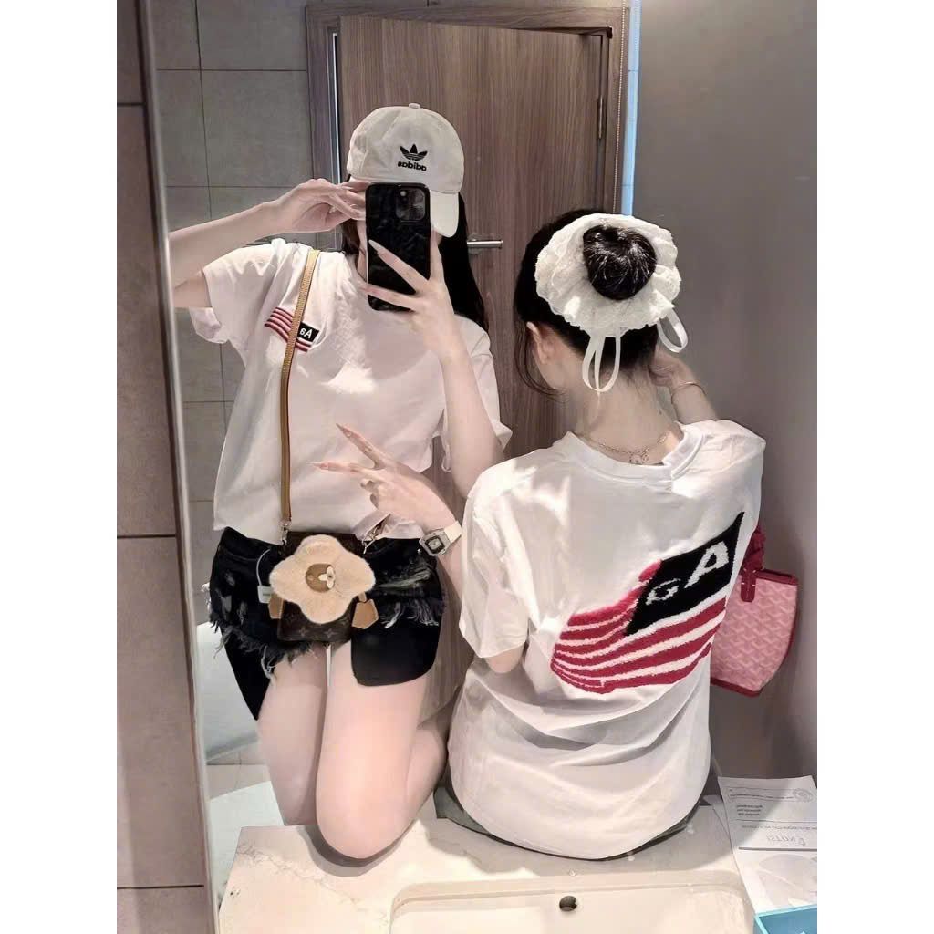 Áo Thun Nam Nữ Cờ MỹChữ aa  Hàng Xịn Kèm Hộp Xù Lá Cờ Form Rộng Tay Lỡ Chất Cotton