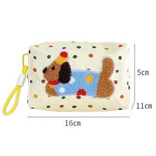 Túi Đựng Mỹ Phẩm Canvas MAISON, Túi Đựng Bút Học Sinh Cún Puppy Kèm Dây Móc Đáng Yêu