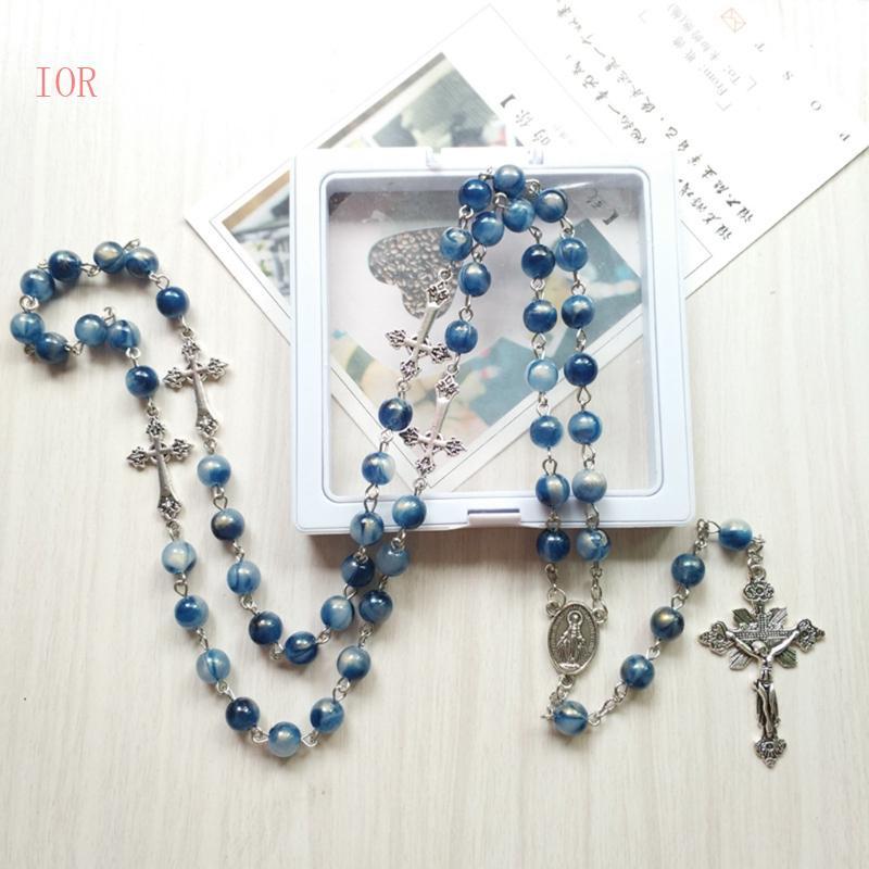 IOR Xanh Acrylic Mân Côi Vòng Cổ Dài Cho Mặt Dây Chuyền Chữ Thập Công Giáo Kitô Giáo Vòng Cổ Tôn Giáo Trang Sức Cho Nam Nữ Char