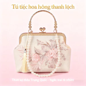 🔥Bán Chạy🔥Túi đeo chéo, Túi tiệc hoa màu hồng thanh lịch, Túi xách ngọc trai thêu Trung Quốc