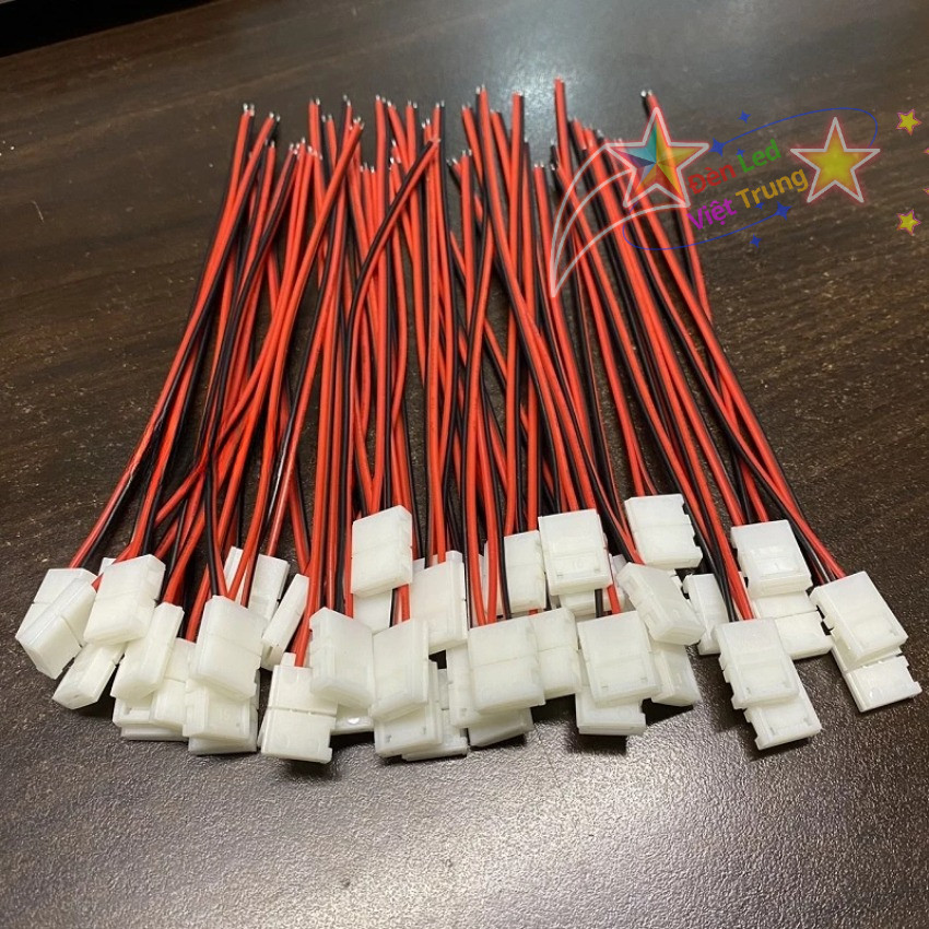 Combo 5 Kẹp Đầu Nối LED 8mm - 10mm Chất Liệu Nhựa Trong Suốt Lõi Kim Loại Dây Đỏ Đen Tiện Lợi Lắp Đặt