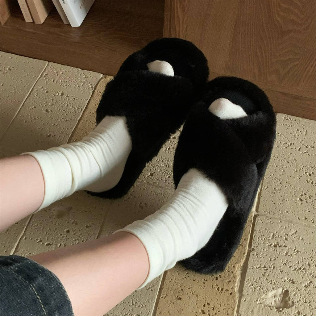 XIXITIAO Dép Cotton Lông Nữ Thời Trang Đơn Giản Phong Cách Mới Thu Đông Ấm Áp Thoải Mái