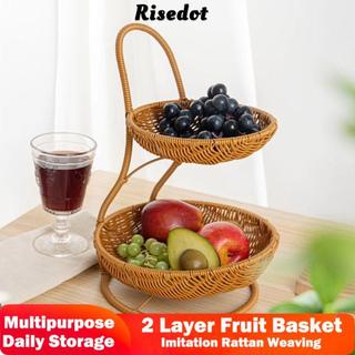 Giỏ đựng trái cây RISEDOT, Giỏ đựng thức ăn dệt mây giả 2 lớp, Khay phục vụ dệt tay Phòng khách