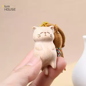 PlumHOUSE Retro Gỗ Móc Khóa Tay Khắc Dễ Thương Túi Mặt Dây Chuyền Trang Trí Xe Móc Khóa Dành Cho Nữ Cặp Đôi Trang Sức Thời Trang Phụ Kiện Quà Tặng VN