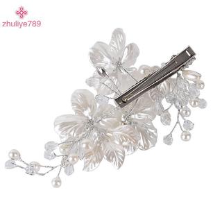 < zhuliye789 > Cô Dâu Pha Lê Ngọc Trai Hoa Trang Sức Tóc Cưới Phụ Kiện Tóc Sang Trọng