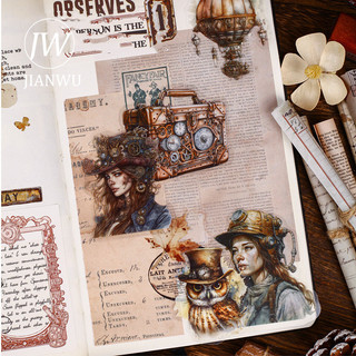 JIANWU Age of Steam Series Vintage Hải Lý Gear Nhân Vật Phong Cảnh Chất Liệu Cắt Dán PET Nhãn Dán Sáng Tạo Tạp Chí Văn Phòng Phẩm