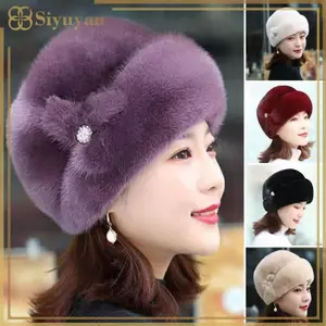 Siyuyan Người Phụ Nữ Giả Mùa Đông Mũ Dày Giữ Ấm Trung Niên Trang Trí Hoa Xô Mũ VN