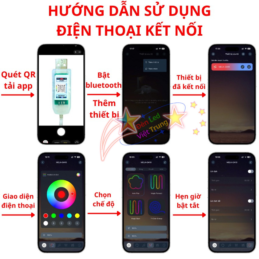 Dây Đèn Led RGB 10M - 20M Chống Nước Cổng USB Đuổi Nháy Theo Nhạc Chống Nước Điều Khiển Remote Và App Bluetooth