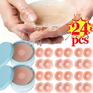 12/24 Cái Núm Vú Silicone Vô Hình - Miếng Lót Ngực Tự Dính, Tái Sử Dụng và Có Hộp Đựng