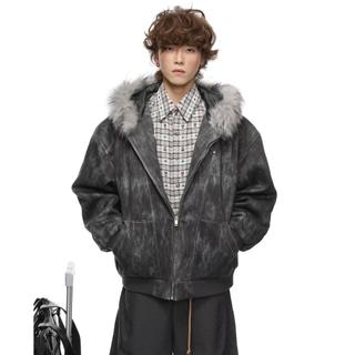 Áo khoác cotton nam ESEA phong cách Nhật Bản có mũ trùm đầu và cổ lông, thiết kế buộc dây phù hợp unisex