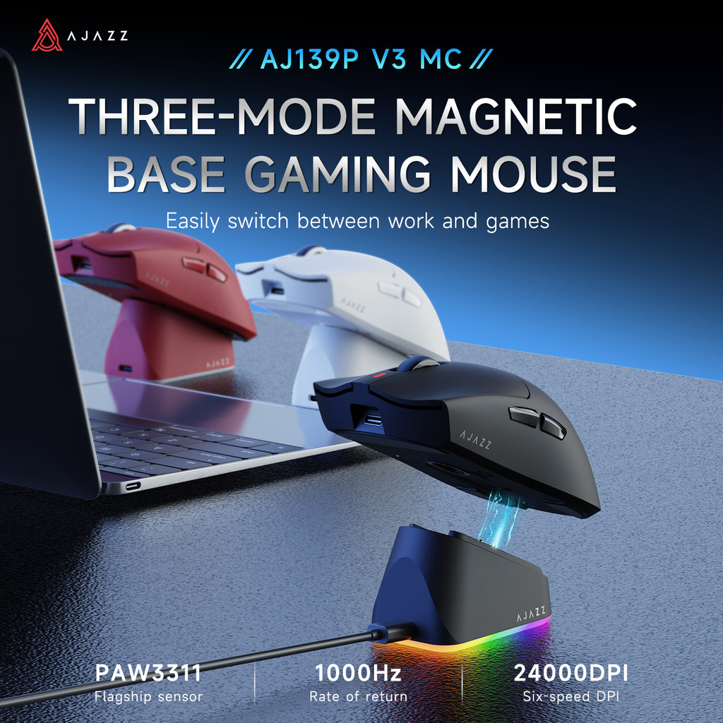 Chuột Không Dây AJAZZ AJ139P V3 MC Gaming Esports 3 Mode PAW3311 1K Polling Rate Hiệu Năng Cao
