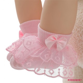 MG-Baby Girls Ruffle Ren Tất Siêu Mềm Trẻ Sơ Sinh Mắt Cá Chân Tất Đầm Công Chúa Có Nơ
