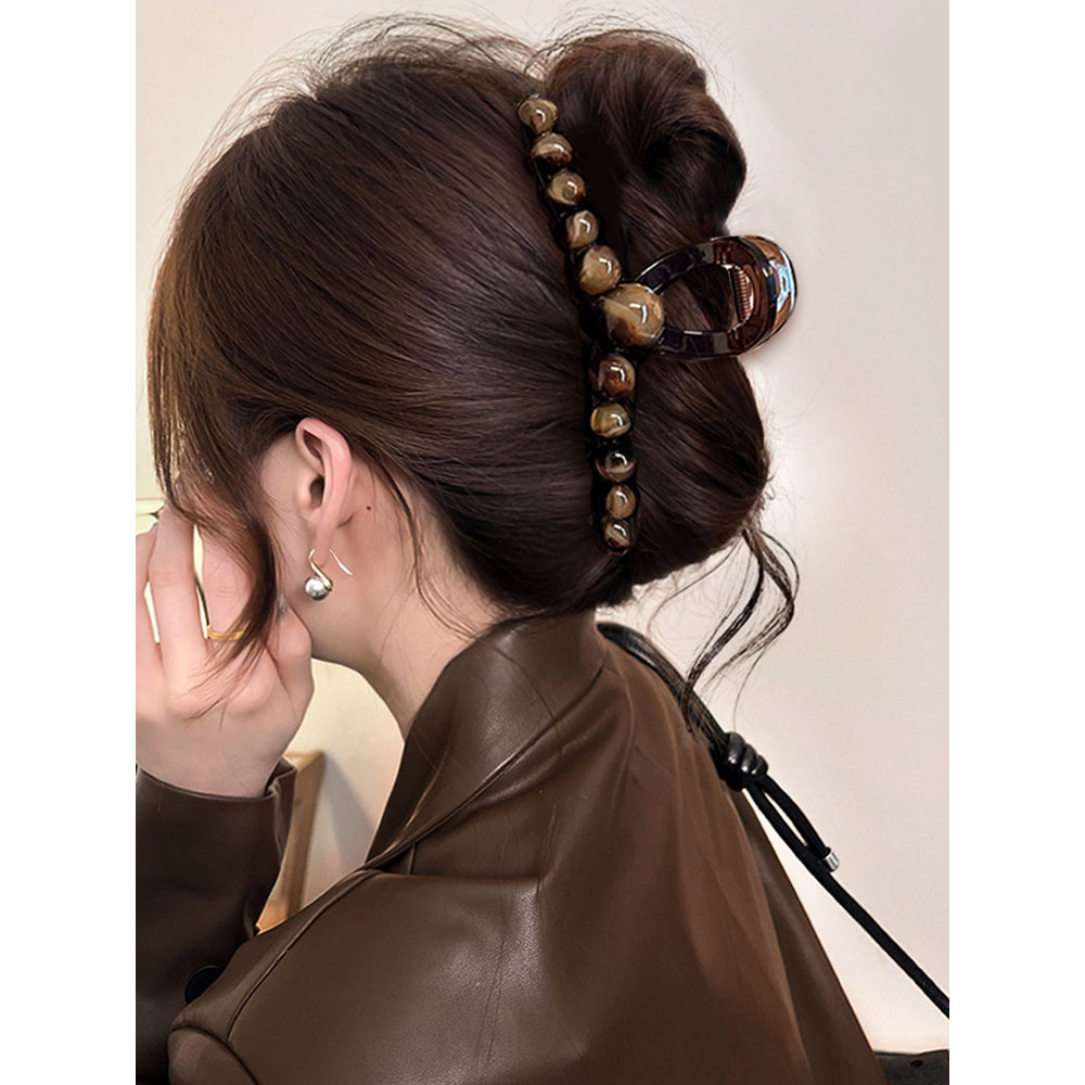 Kẹp tóc cá mập lớn bằng acrylic và ngọc trai, phụ kiện thời trang retro