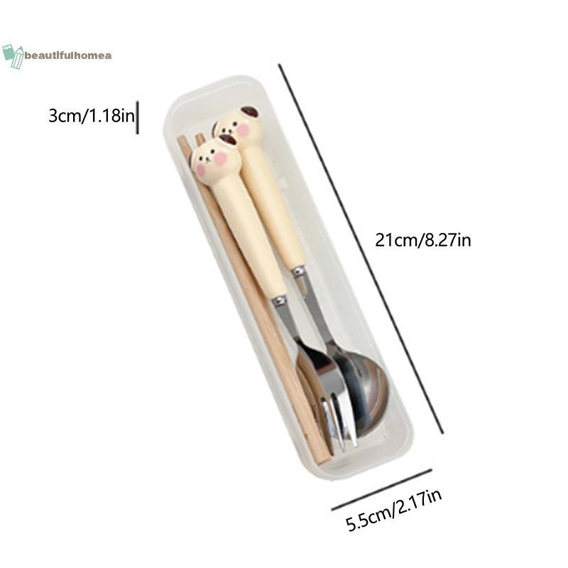 BeautifulHomeA Hoạt Hình Chó Con Heo Thìa Nĩa Thép Không Gỉ Dao Kéo Di Động Sinh Viên Hoạt Hình Bộ Đồ Ăn Trẻ Em Hộp Bảo Quản VN