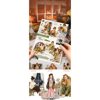 JIANWU Hàng Năm Ấm Áp Và Hòa Bình Series Vintage Life Nhân Vật Phong Cảnh Chất Liệu Cắt Dán PET Nhãn Dán Sáng Tạo Tạp Chí Văn Phòng Phẩm