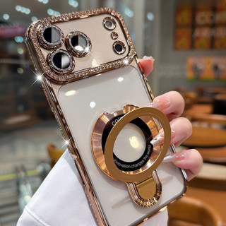 Ốp lưng iPhone đính đá lấp lánh, chống sốc, bảo vệ camera, giá đỡ gập, sạc từ tính cho 17 Air 16 15 14 13 12 11 Pro Max