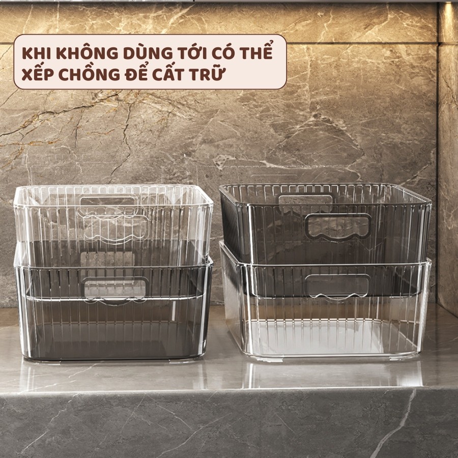 Khay Nhựa Trong Suốt Đựng Đồ Đa Năng ENODA HOME, Khay Đựng Mỹ Phẩm 3 Kích Thước Thiết Kế Kẻ Sọc Hiện Đại Q061
