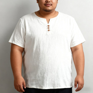 Áo Thun Nam Plus Size Cổ Chữ V Vải Lanh Cotton Phong Cách Trung Hoa Tay Ngắn