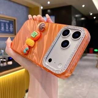 Ống Kính Kim Cương 3D Hoa Hồng Mọi Thứ Đi Tốt Màu Cam Wrsit Dây Đeo Ốp Lưng Điện Thoại iPhone 17Promax 16Promax 11 12 13 14 15 Pro Max 15Plus Chống Sốc Nữ Điện Thoại Di Động