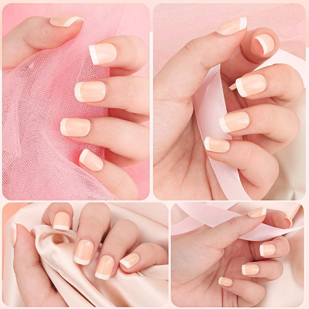 Bộ Pháp Hồng Vuông Ngắn Giả Bấm Móng Tay Full cover Trắng Móng Tay Hồng Móng Tay Cạnh A9e9