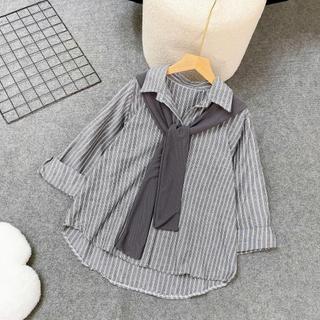 Áo sơ mi bigsize nữ  dài tay kẻ sọc phối khăn thủy thủ dễ thương xinh xắn phong cách Hàn Quốc 50-93kg A328+A195