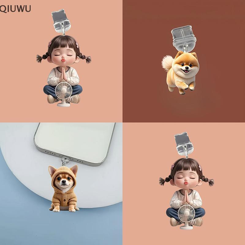 QIUWU Điện Thoại Di Động Cắm Bụi Pendan Chó Dễ Thương Shamrock Trang Trí Mặt Dây Chuyền Cho Cổng Sạc Type-C Phích Cắm Chống Bụi.