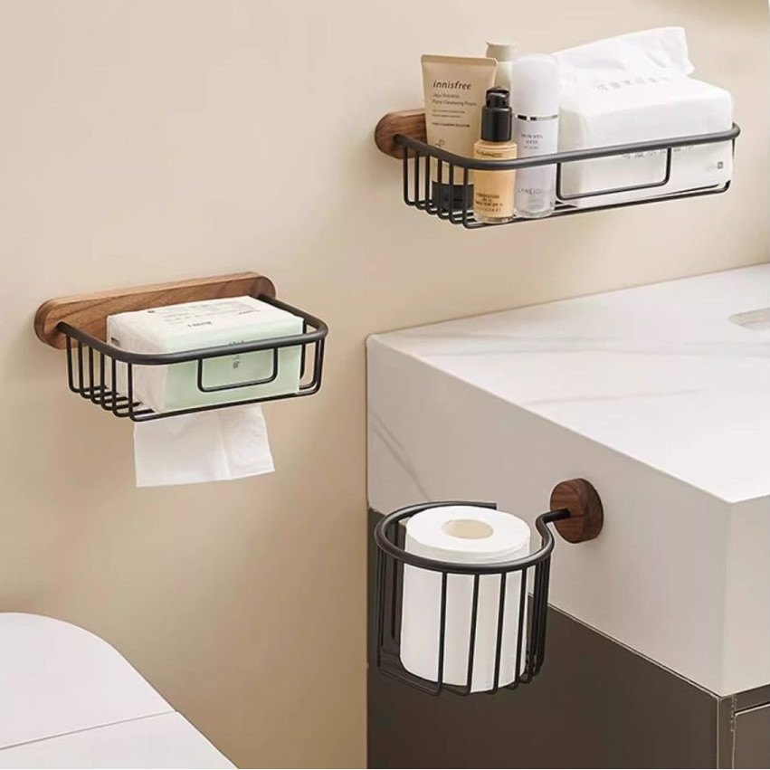 Hộp đựng khăn giấy vệ sinh quả óc chó, Nhà vệ sinh bằng gỗ nguyên khối cao cấp không đục lỗ Hộp giấy vệ sinh treo tường Giá lưu trữ
