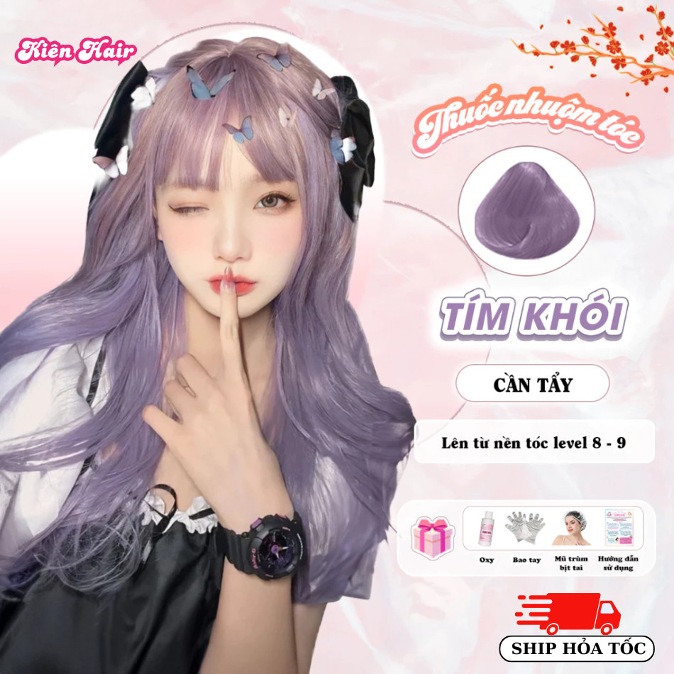 Thuốc nhuộm tóc, Thuốc nhuộm tóc màu Tím Khói, tặng kèm bao tay và oxy trợ dưỡng | Trunghair