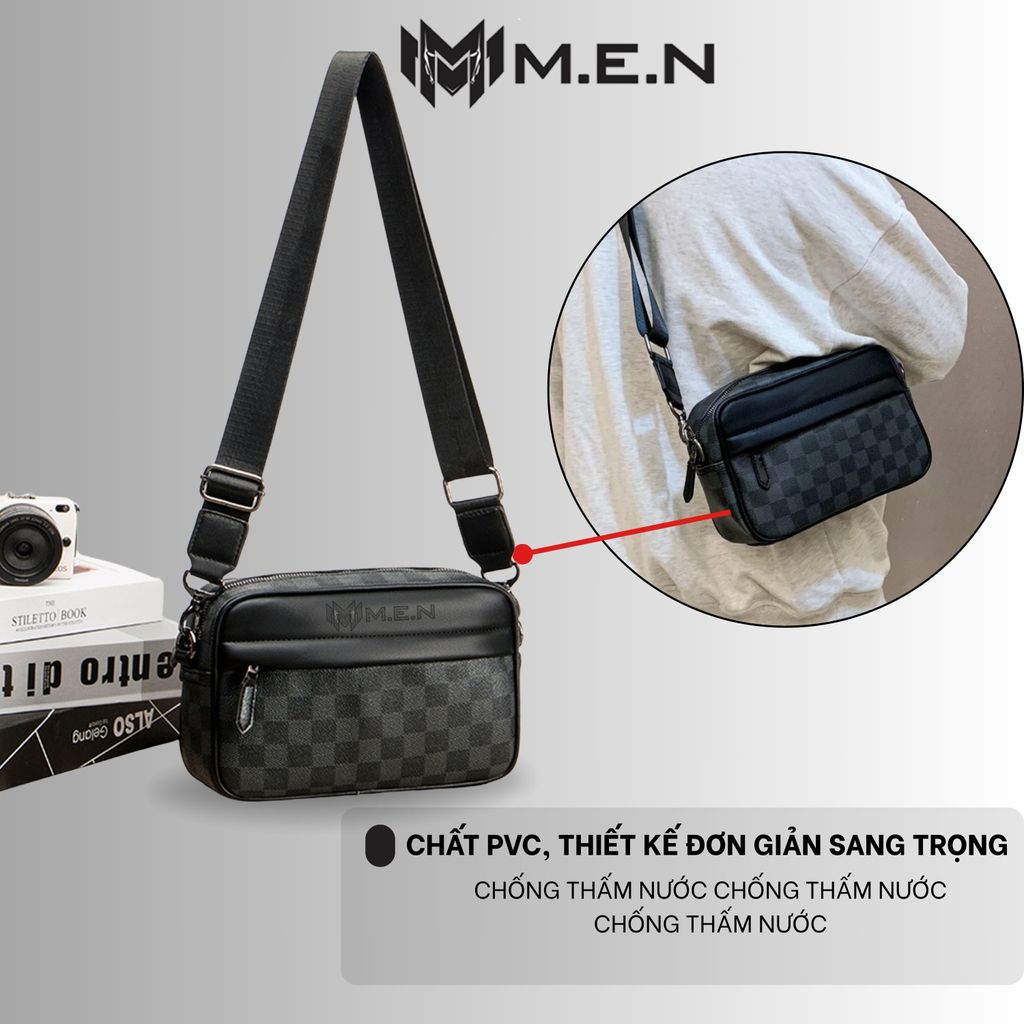 Túi đeo chéo cao cấp da caro ngang bảng lớn 2 mặt men siêu chất M.Đ [CHÍNH HÃNG]