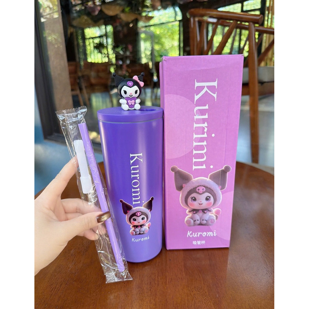 (Tặng sticker) Cốc giữ nhiệt inox 304 710ml có nút bịt miệng ống hút hình stitch và korumi siêu cute