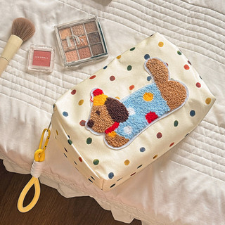 Túi Đựng Mỹ Phẩm Canvas MAISON, Túi Đựng Bút Học Sinh Cún Puppy Kèm Dây Móc Đáng Yêu