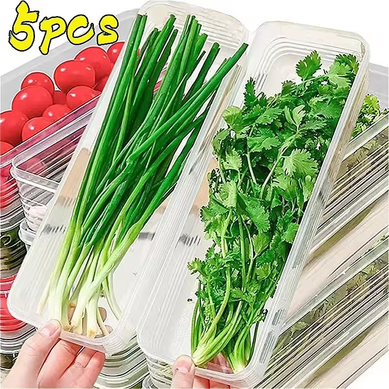 1 / 3 / 5 Cái Nhà Bếp Rau Hộp Bảo Quản Thực Phẩm Có Nắp / Hộp Đựng Spaghetti Hình Chữ Nhật Trong Suốt