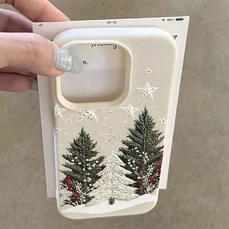 Ốp Lưng Cho iPhone 16 15 17 Pro Max 11 13 14 12 Pro Cho iPhone 16e 7 8 Plus XS Max X XR SE2022 Cây Giáng Sinh Hoa Văn Lichee Silicon Chống Sốc
