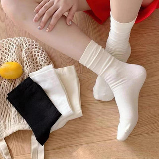 (MÀU NGẪU NHIÊN- V1) Tất vớ cổ cao màu trơn đen trắng coton mềm mịn phong cách Y2k Hàn quốc