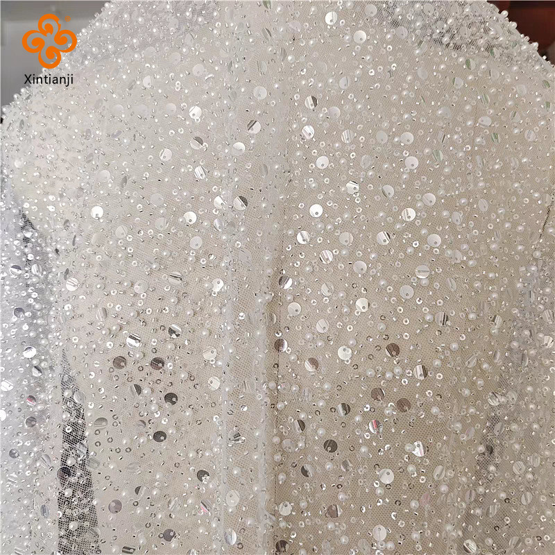 Lưới Thêu Ngọc Trai Kim Sa Lấp Lánh Cho Váy Cưới và Dạ Hội Handmade DIY
