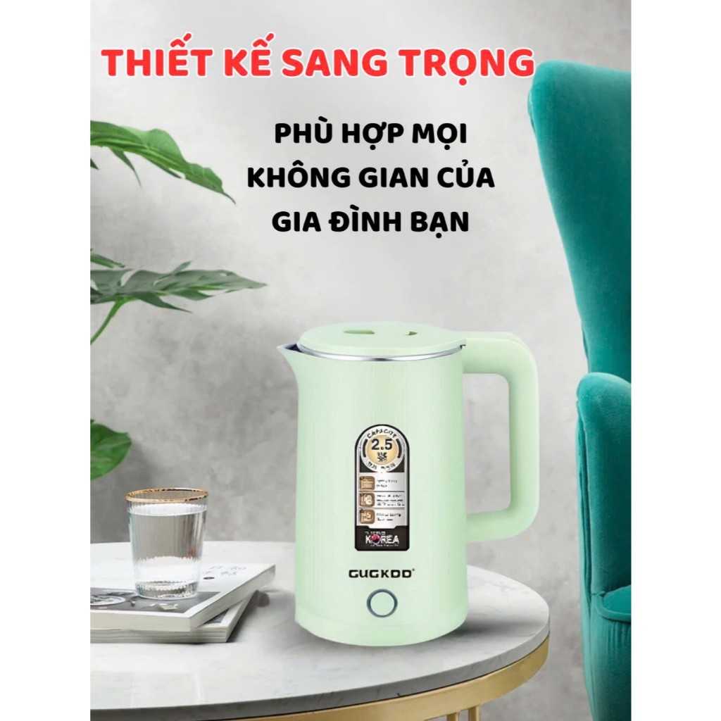 Ấm Siêu Tốc Guckdo ST20 công suất 1500W dung tích 2,5L đun sôi cực nhanh siêu tiết kiện điện