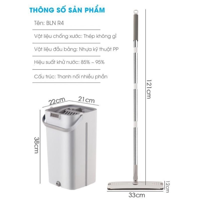 Bộ Cây Lau Nhà tự vắt (1 Thùng + 2 Cây Lau + 8 Bông Lau), Chổi Lau Nhà Tự Vắt Thông Minh Đầu Xoay 360 Độ tiện lợi