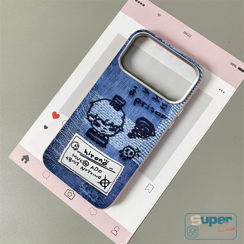Ốp Lưng Tương Thích Cho iPhone 15 16 11 13 12 14 Pro Max 16 15 13 12 14 Pro XR X XS Max Thời Trang Denim Hoạt Hình Dễ Thương Cậu Bé Hirono Chữ Doodle Da Họa Tiết