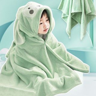 Khăn choàng tắm có mũ cho bé chất liệu lông mềm mịn, thấm hút nhanh, giữ ấm cho bé sau khi tắm
