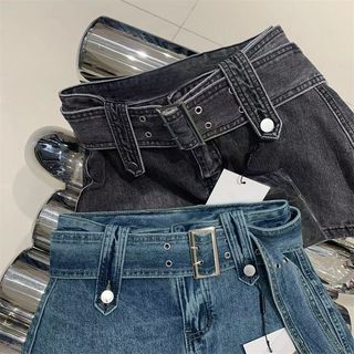 Váy nữ jeans cao eo dây đai ngắn chống lộ form ôm phong cách hot girl hè