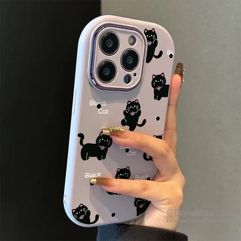 Ốp điện thoại tương thích với iPhone 17 16 15 14 13 12 11 Pro Max X XS XR 7 8 Plus SE2020 Vỏ mềm hình mèo đen hoạt hình