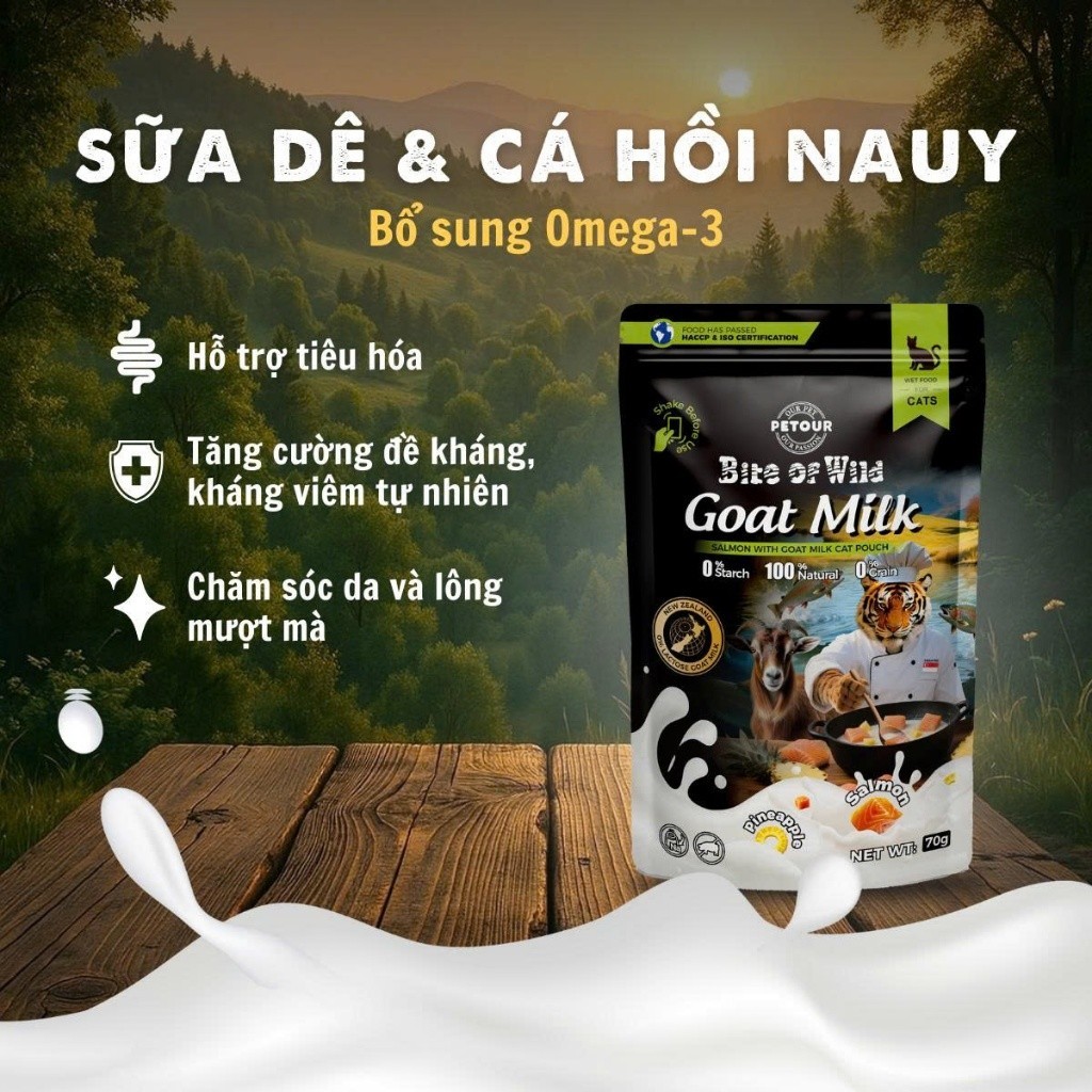 [MỚI] Pate Cao Cấp Bite of Wild Hộp 12 Gói 70G Công Thức Sữa Dê Mix Cá Ngừ, Cá Hồi Và Gà Bổ Sung Dinh Dưỡng
