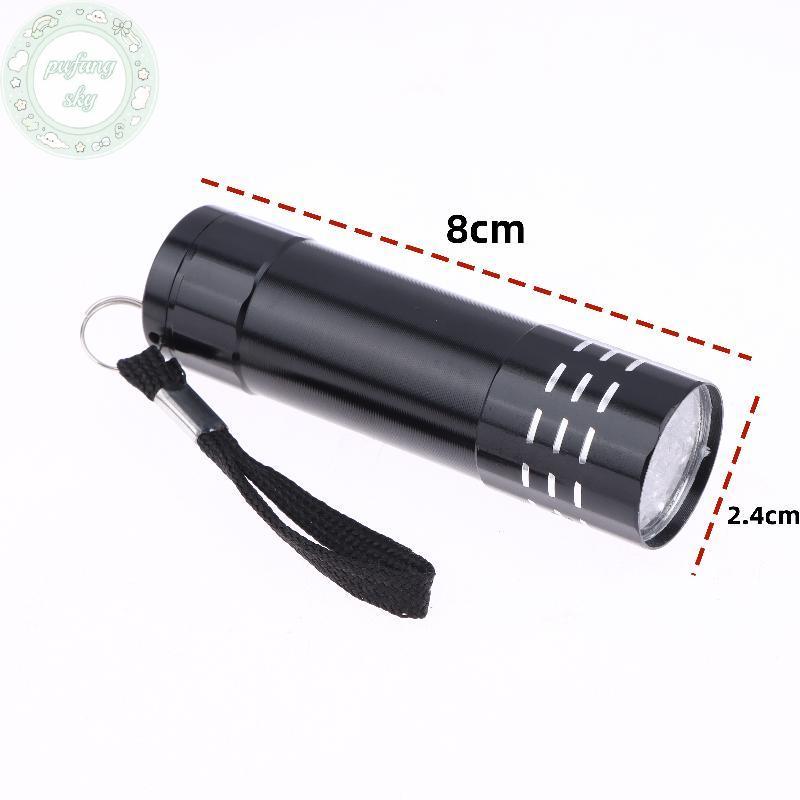 PUSKY 1 Cái 50LM 395nm Đèn Phát Hiện UV Đèn Pin 9 LED UV Đèn Đen Ngoài Trời Di Động Chiếu Sáng Dụng Cụ Đi Bộ Đường Dài VN