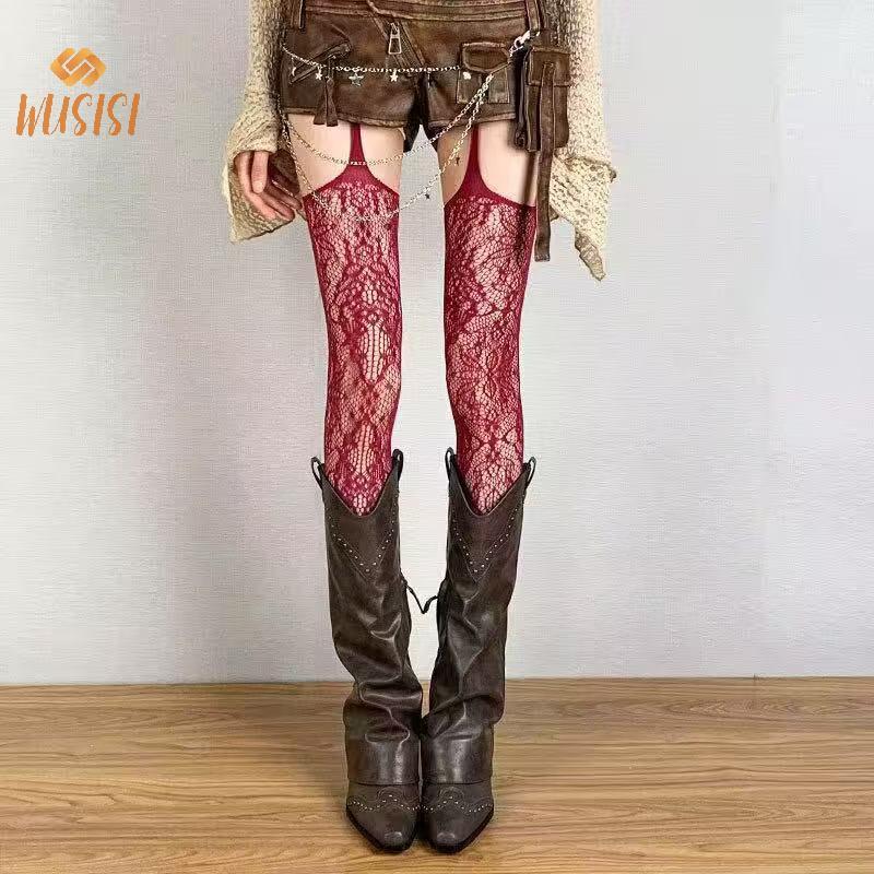 [WUSISI] Tất lưới cá in hình cá tính dành cho nữ với chất liệu ren gợi cảm, phù hợp phong cách Gothic Nhật Bản.