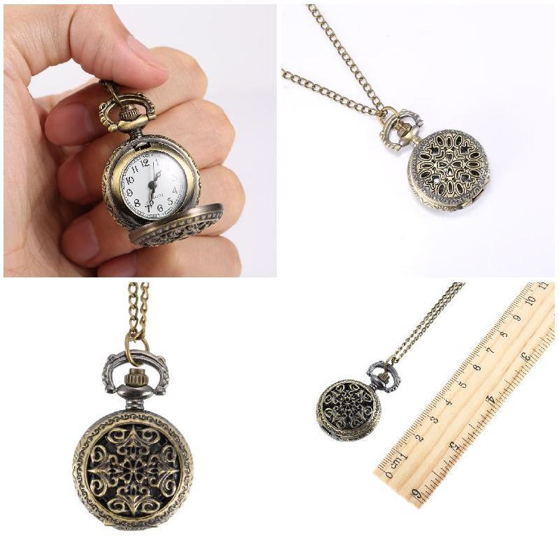 Đồng hồ dây chuyền nữ style vintage với mặt hợp kim retro hoa văn, phù hợp làm quà tặng