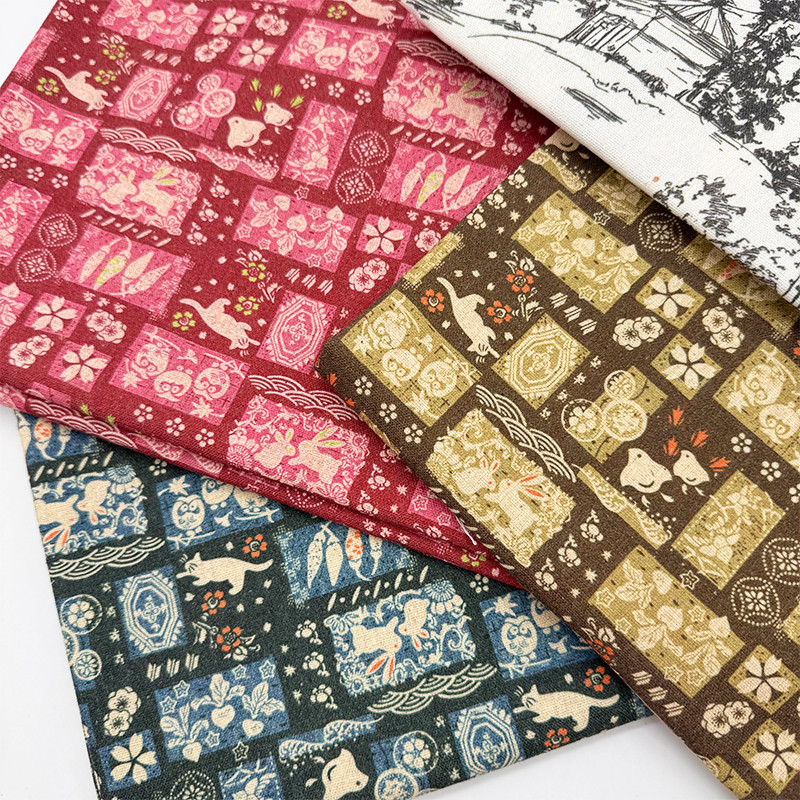 Vải Lanh Cotton Mã Hóa Phong Cách Vintage In Chủ Đề Vải In Hình Cho DIY Trang Trí Khăn Trải Bàn Màn 1 Mét