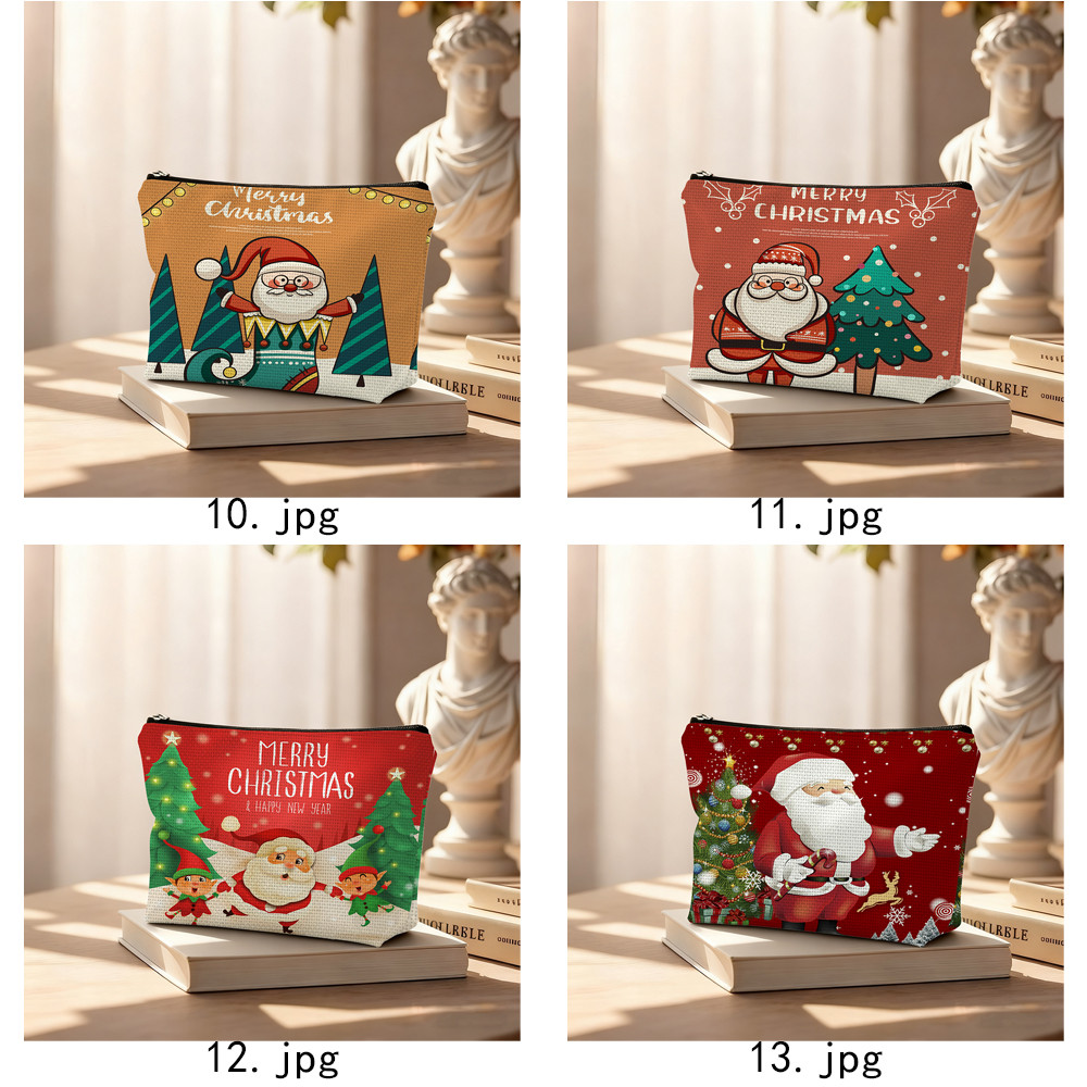 Túi đựng mỹ phẩm có khóa kéo ông già Noel hoạt hình, Túi đựng mỹ phẩm, Túi quà dự tiệc độc thân cho bé gái, Quà tặng Giáng sinh